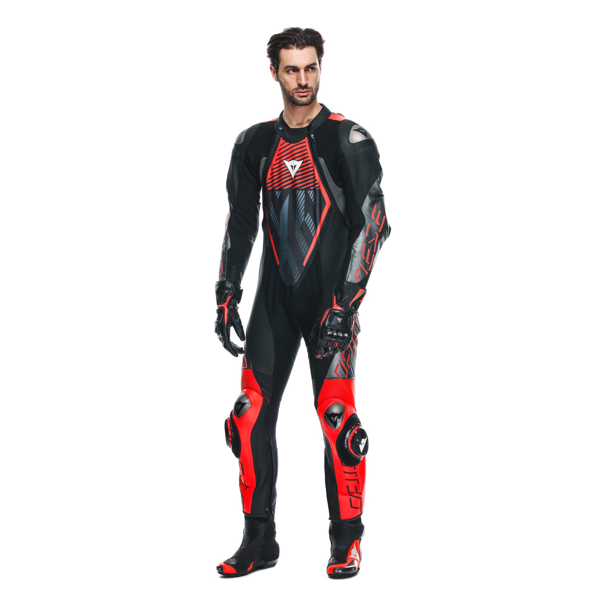 Dainese Audax D-ZIP traje de cuero de una pieza – Mono de carrera perforado | Hombres | Negro/Rojo 