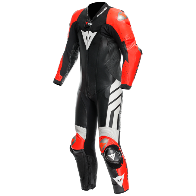 Dainese Mugello 3 D-AIR® Mono de cuero con airbag perforado – Traje de carrera | Hombre | Negro/Rojo 