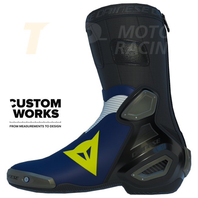 Botas de motocicleta de carreras y calle Dainese Axial 2 | Hombre | Azul Yamaha / Blanco | Amarillo flúor | Custom Works 