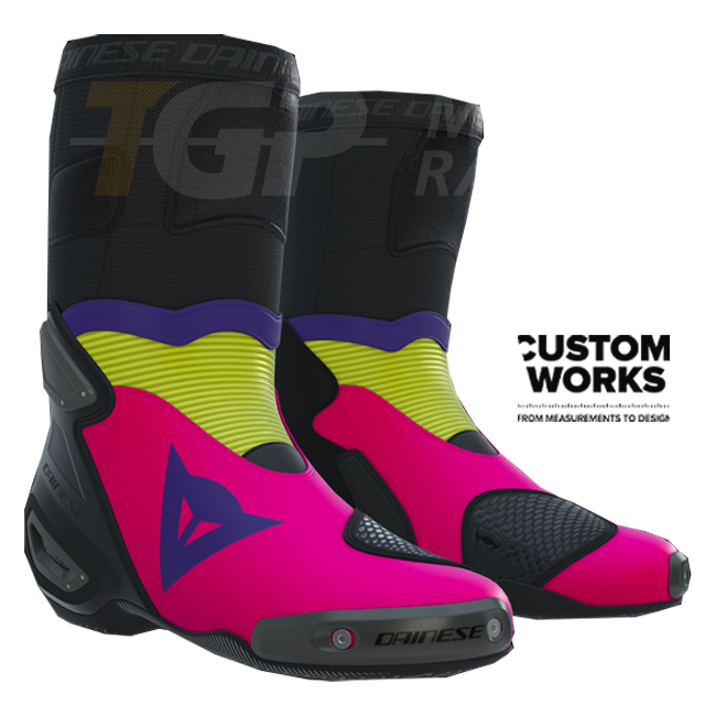 Botas de moto de carreras y carretera Dainese Axial 2 | Hombre | Fuxia / Violeta / Amarillo fluorescente | Custom Works 