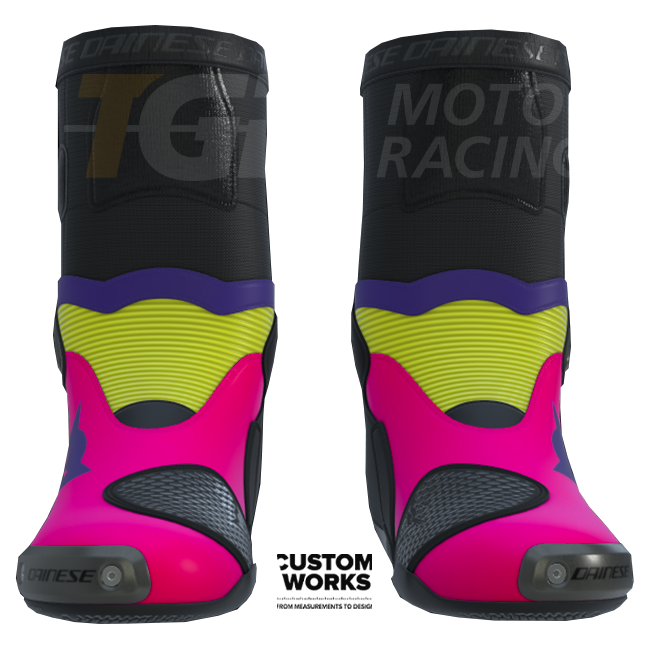 Botas de moto de carreras y carretera Dainese Axial 2 | Hombre | Fuxia / Violeta / Amarillo fluorescente | Custom Works 