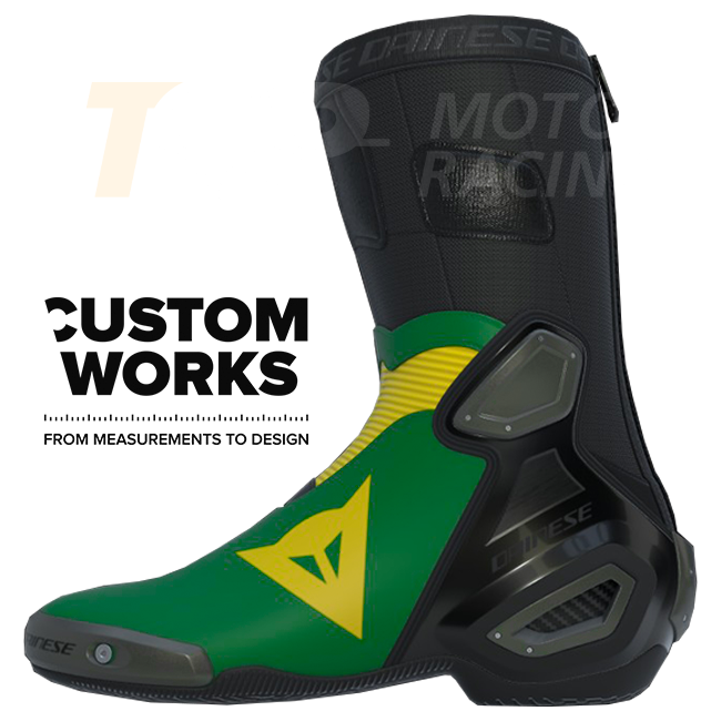 Botas de moto de carreras y calle Dainese Axial 2 | Hombre | Verde bosque / Amarillo | Custom Works 