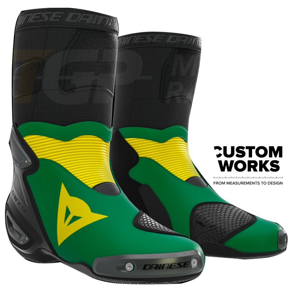 Botas de moto de carreras y calle Dainese Axial 2 | Hombre | Verde bosque / Amarillo | Custom Works 