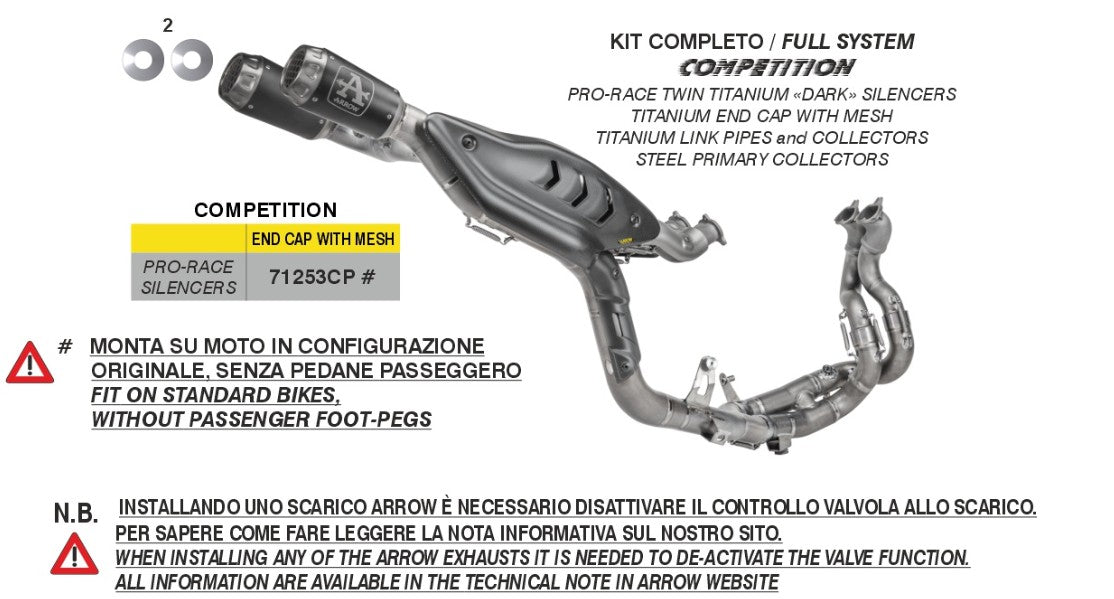 Sistema de escape completo Arrow Competition de titanio para Ducati Panigale V4/S (2025) 71253CP 