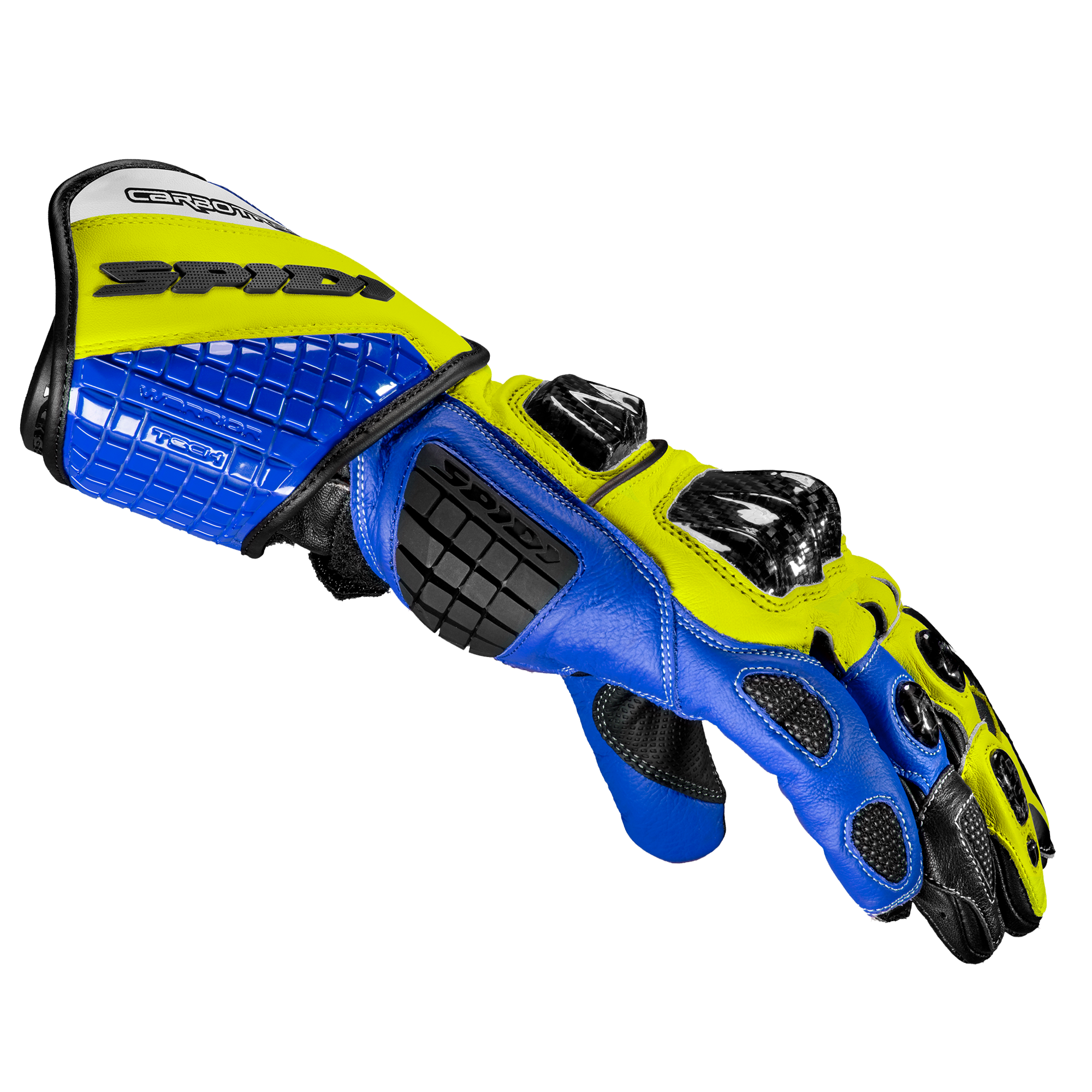 Guantes de cuero para moto Spidi Carbo Track Evo Racing | Hombre | Azul/Amarillo | A203477 
