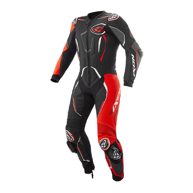 IXON Demonio mono Mono de cuero – Mono de carreras perforado | Hombre | Rojo/Negro/Blanco 