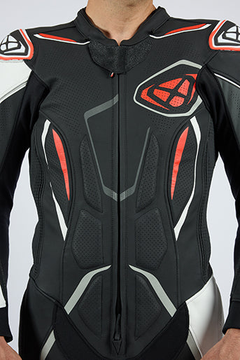 IXON Demonio mono Mono de cuero – Mono de carreras perforado | Hombre | Rojo/Negro/Blanco 