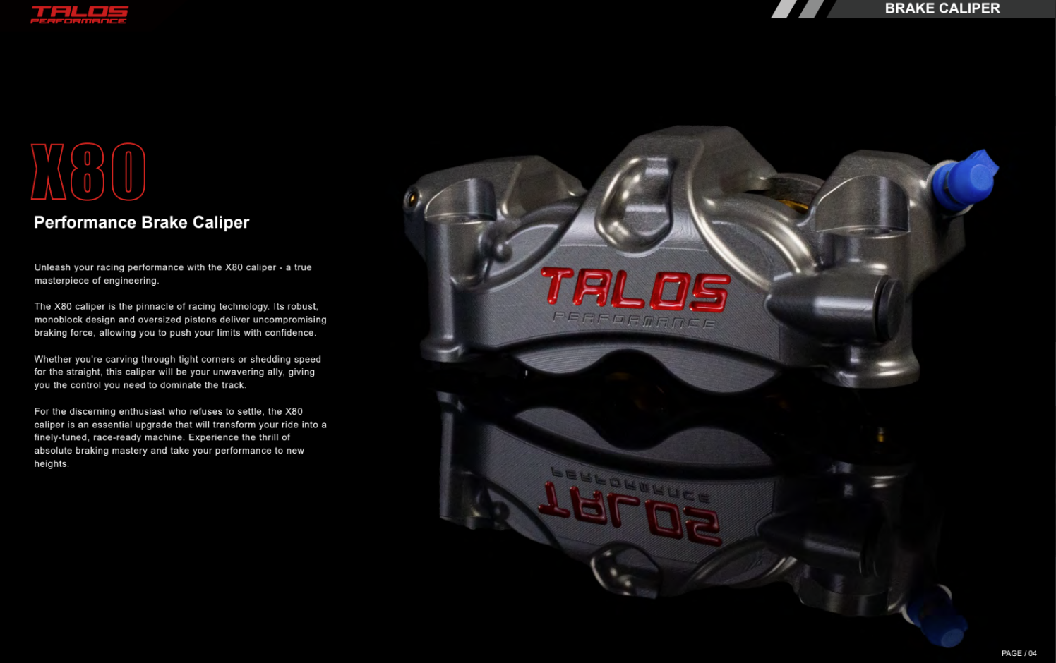 Talos X80 SBK Racing Monoblock P4 34/38 108mm pinza de freno delantera derecha | X80.108.HD.R 