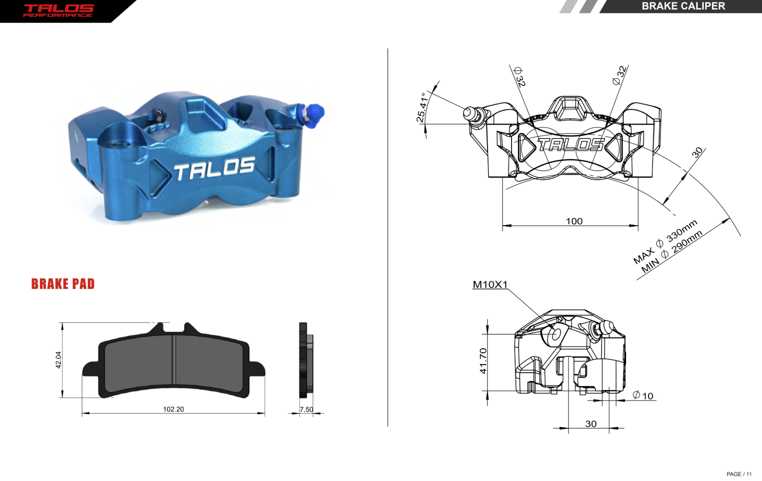 Talos Pinza de freno C52 Guss Monoblock P4 32/32 100mm Delante Izquierda | C52.100.TI.L 