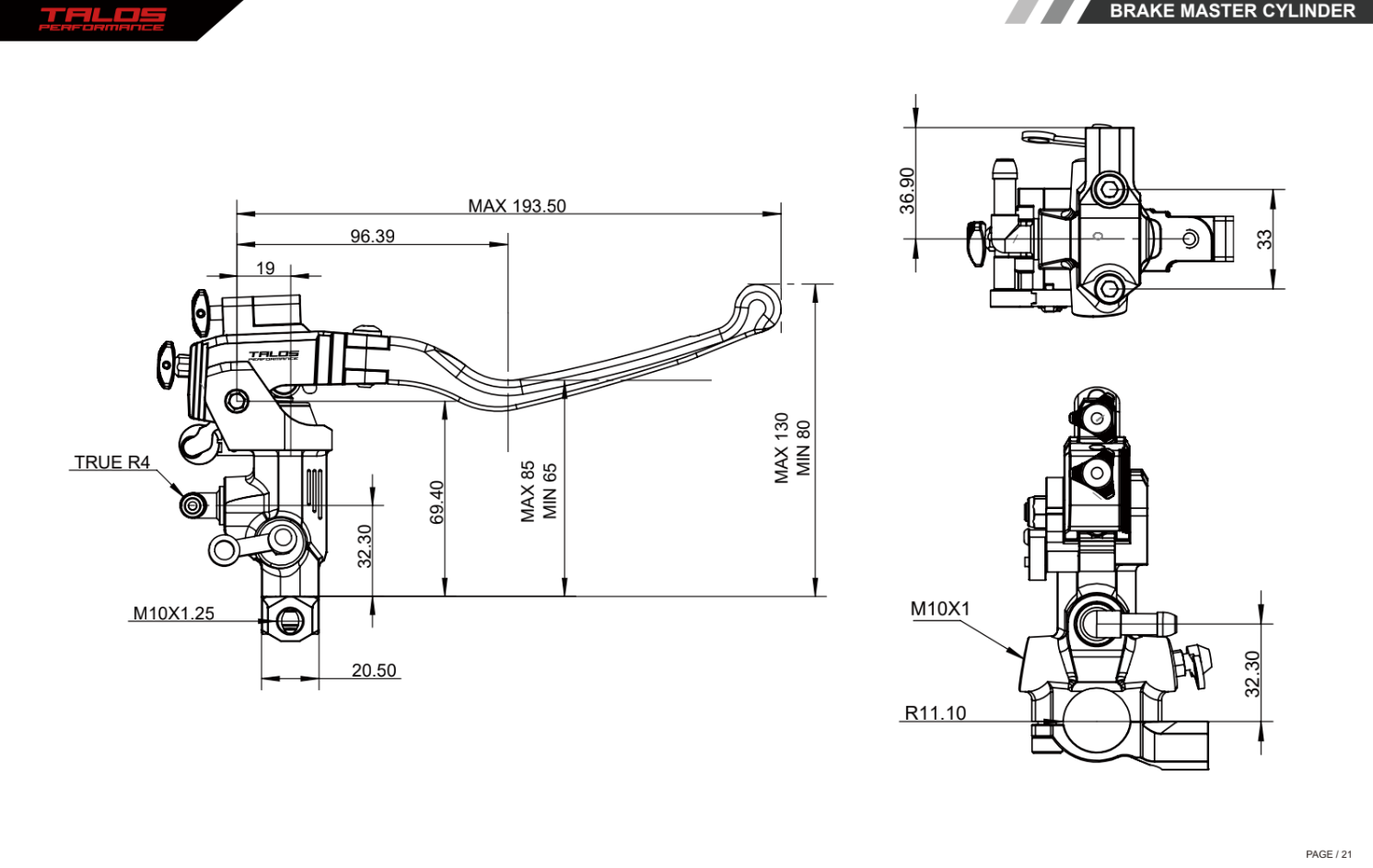 Talos CNC XS Radial Racing Bomba de freno 16x18-20 | XS.16 