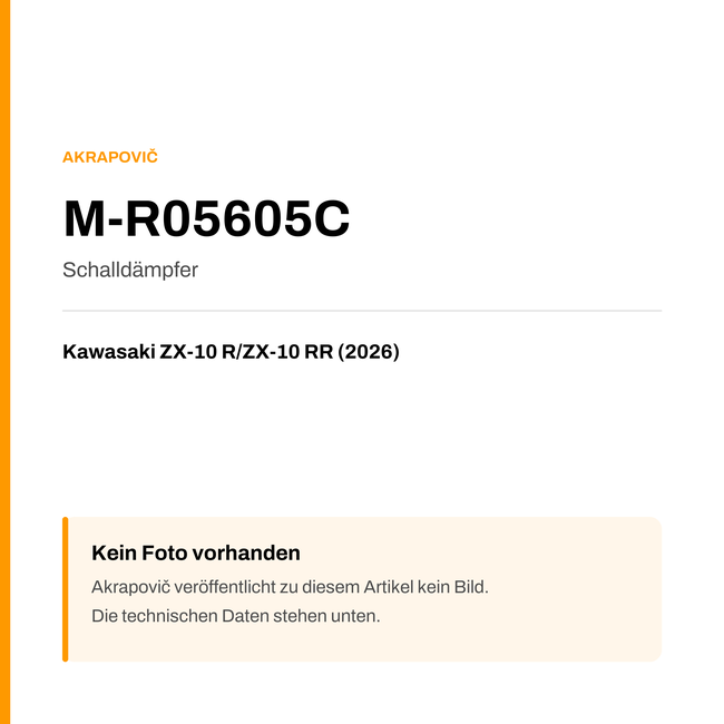Akrapovic Schalldämpfer Kawasaki ZX-10 R / ZX-10 RR (26-26) M-R05605C — Platzhalter, kein Herstellerfoto verfügbar