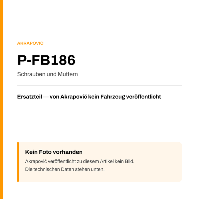 Akrapovic Schrauben und Muttern P-FB186 — Platzhalter, kein Herstellerfoto verfügbar