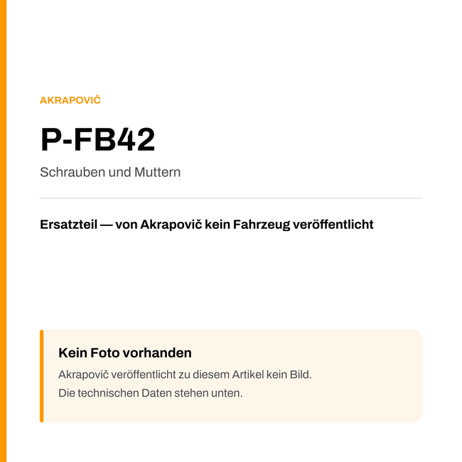 Akrapovic Schrauben und Muttern P-FB42 — Platzhalter, kein Herstellerfoto verfügbar