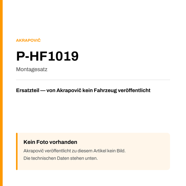 Akrapovic Montagesatz P-HF1019 — Platzhalter, kein Herstellerfoto verfügbar
