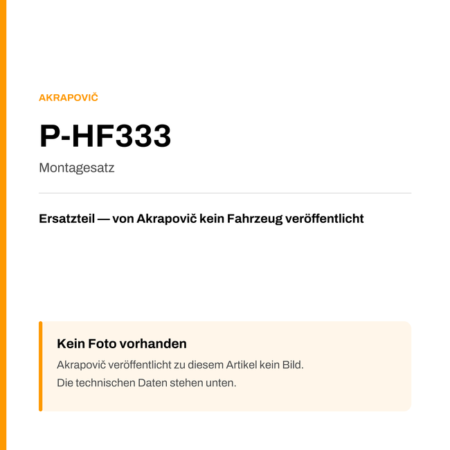 Akrapovic Montagesatz P-HF333 — Platzhalter, kein Herstellerfoto verfügbar