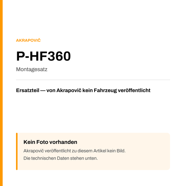 Akrapovic Montagesatz P-HF360 — Platzhalter, kein Herstellerfoto verfügbar