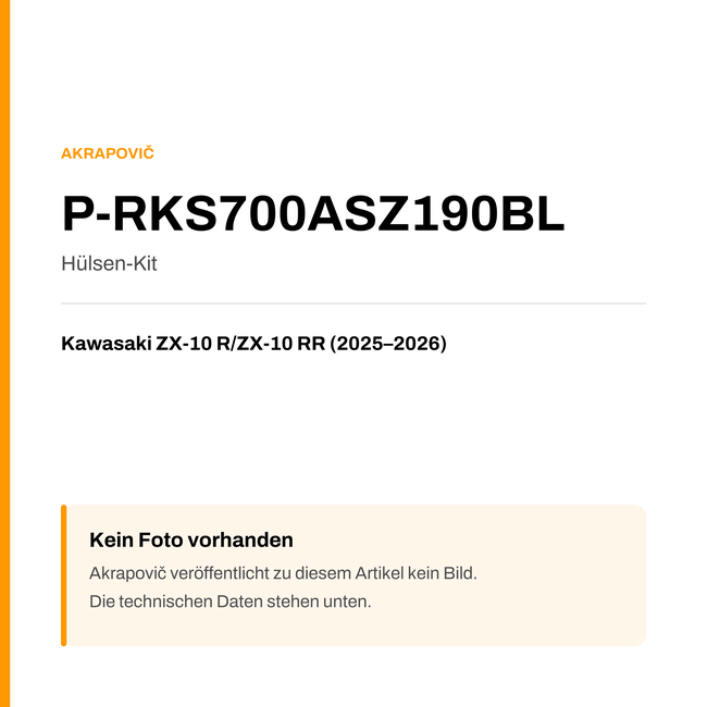 Akrapovic Hülsen-Kit Kawasaki ZX-10 R / ZX-10 RR (25-26) P-RKS700ASZ190BL — Platzhalter, kein Herstellerfoto verfügbar