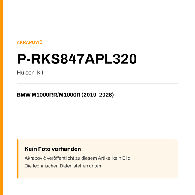 Akrapovic Hülsen-Kit BMW M1000RR / M1000R (19-26) P-RKS847APL320 — Platzhalter, kein Herstellerfoto verfügbar
