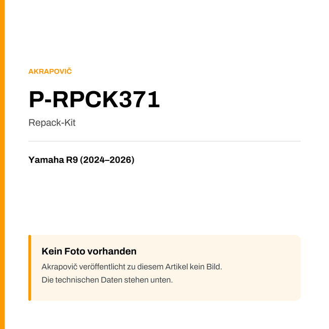 Akrapovic Repack-Kit Yamaha R9 (24-26) P-RPCK371 — Platzhalter, kein Herstellerfoto verfügbar