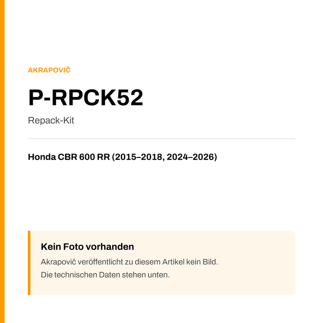 Akrapovic Repack-Kit Honda CBR 600 RR (15-26) P-RPCK52 — Platzhalter, kein Herstellerfoto verfügbar