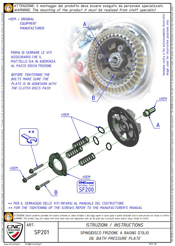 Placa de presión de embrague CNC Racing Ducati Panigale V4/S (2025) SP201 