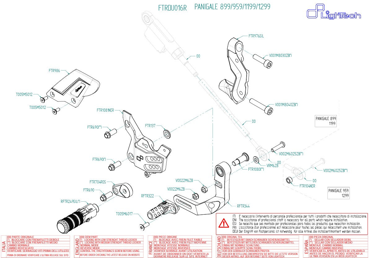 Sistema de cambio inverso R LighTech para Ducati Panigale V2 955 (20-24) FTRDU016R 