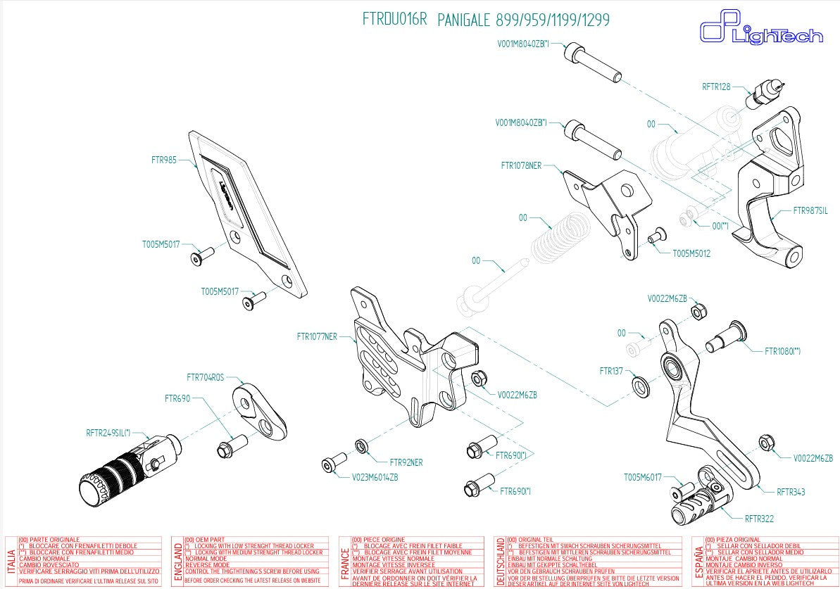 Sistema de cambio R LighTech de retroceso Ducati Panigale 1299/S (15-18) FTRDU016R 