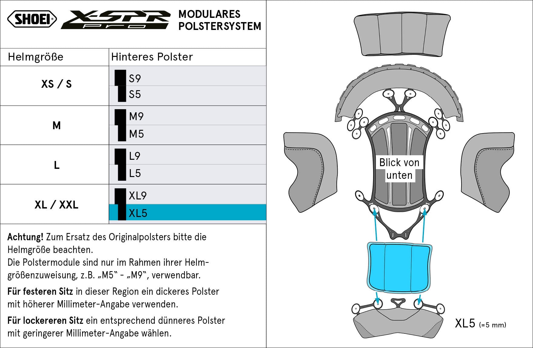 Shoei almohadilla trasera XL5 (XPRO) Tipo-P para X-SPR PRO 