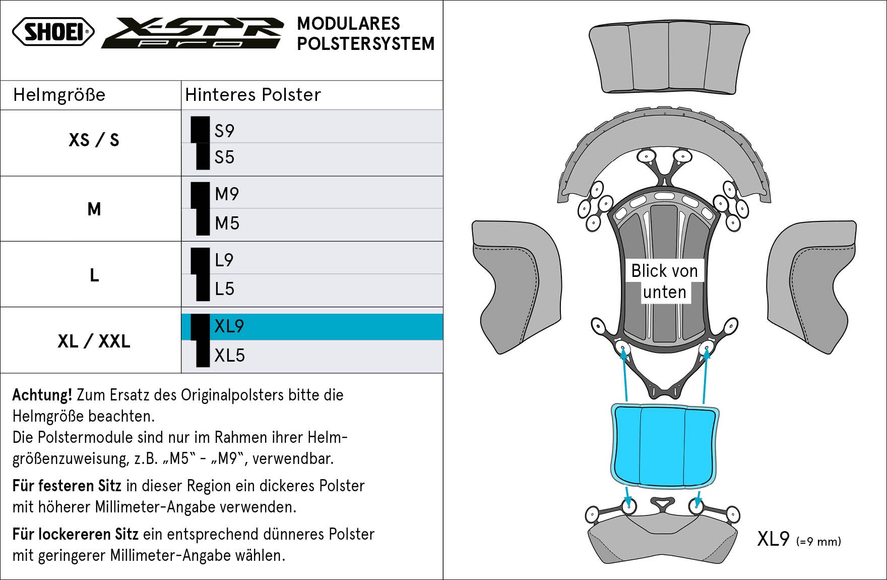 Cojín de cabeza trasero Shoei XL9 (XPRO) Tipo-P para X-SPR PRO 