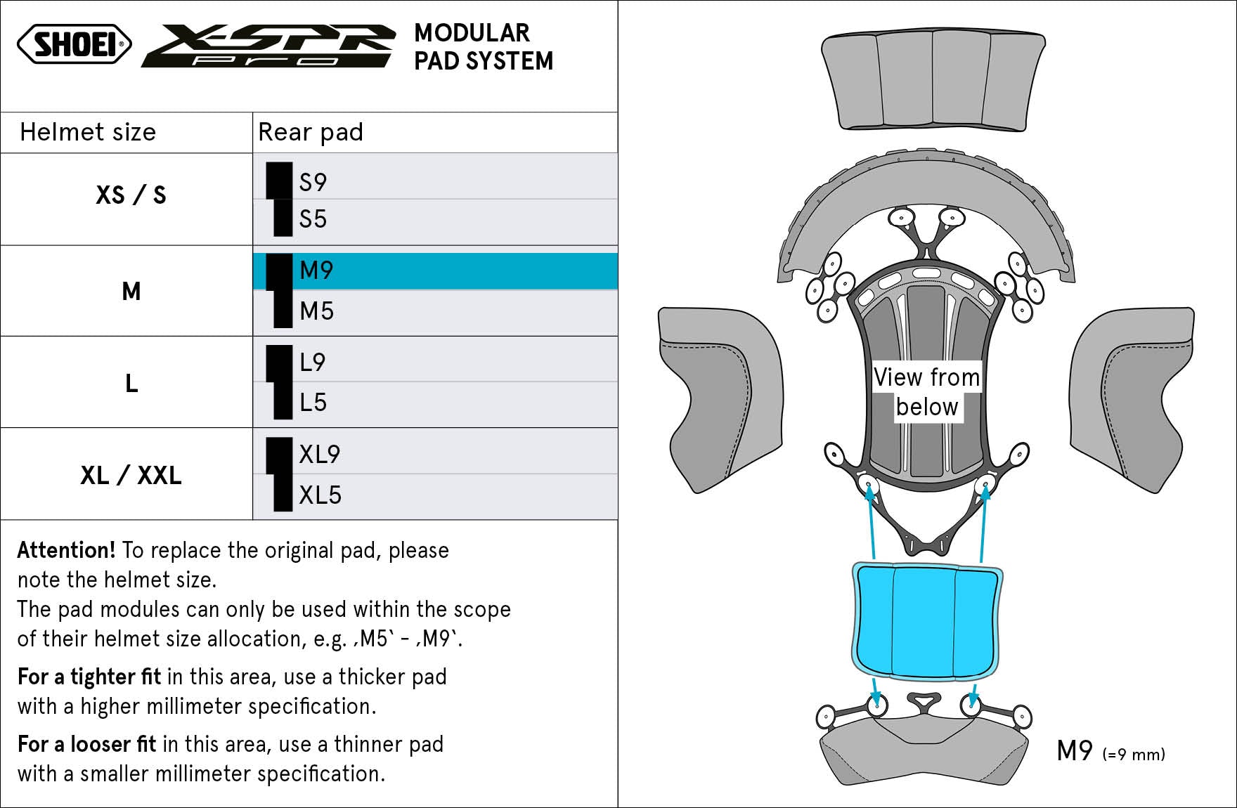 Shoei almohadilla trasera M9 (XPRO) Tipo-P para X-SPR PRO 