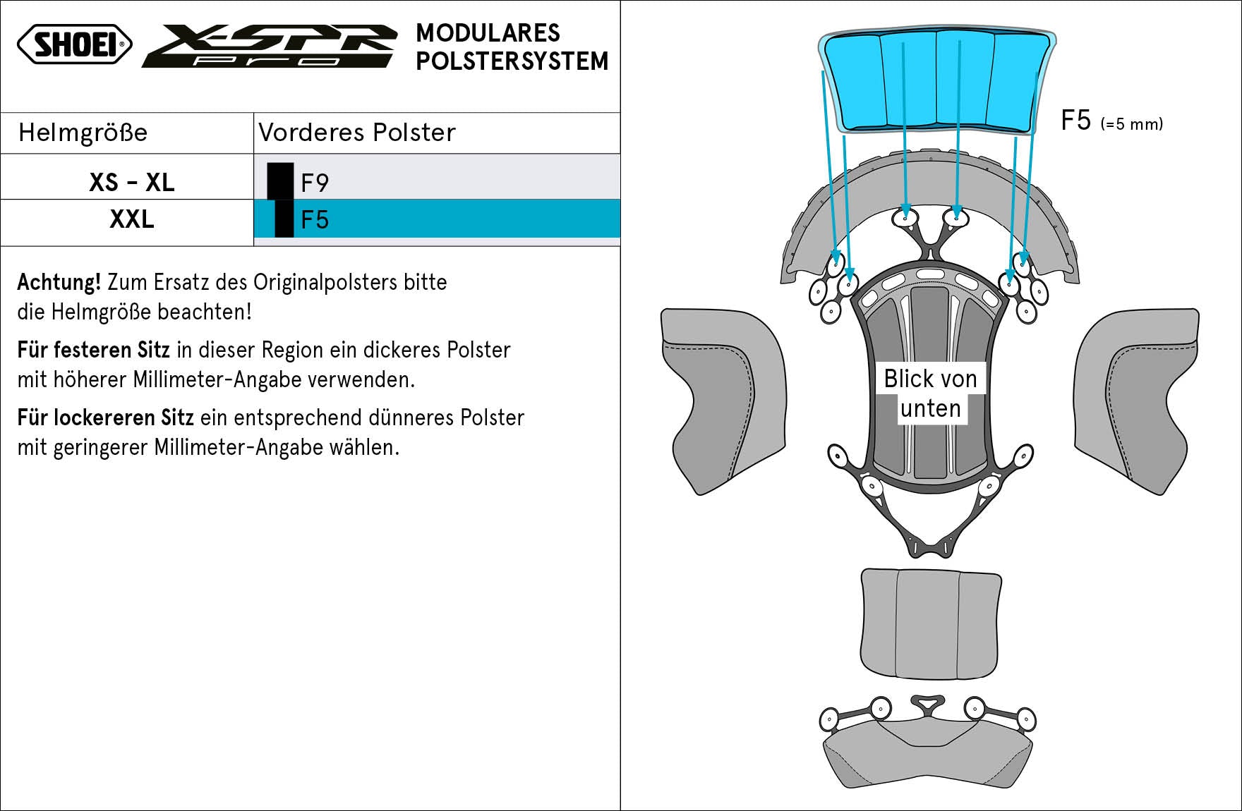 Almohadilla frontal Shoei F5 (XPRO) Tipo-P para X-SPR PRO 