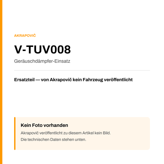 Akrapovic Geräuschdämpfer-Einsatz V-TUV008 — Platzhalter, kein Herstellerfoto verfügbar