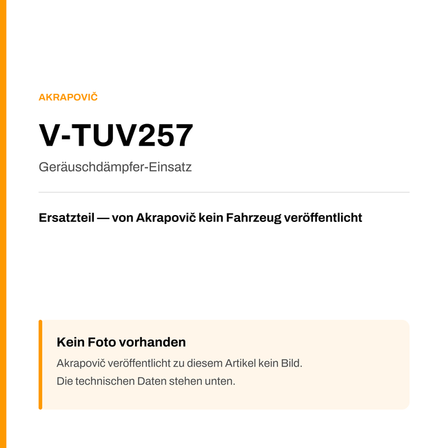 Akrapovic Geräuschdämpfer-Einsatz V-TUV257 — Platzhalter, kein Herstellerfoto verfügbar