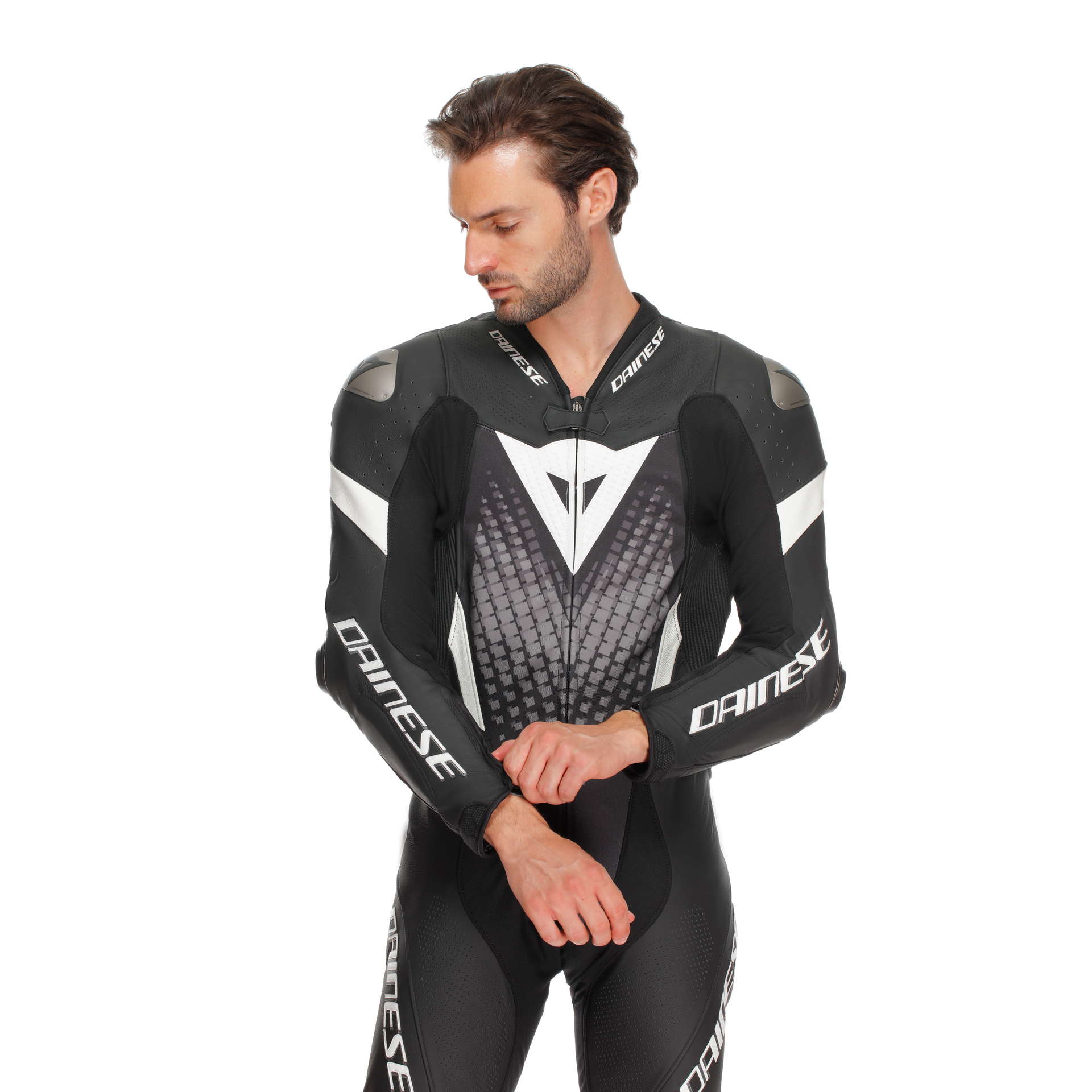 Dainese Laguna Seca 6 Mono de cuero – Traje de competición perforado | Hombre | Negro/Blanco 