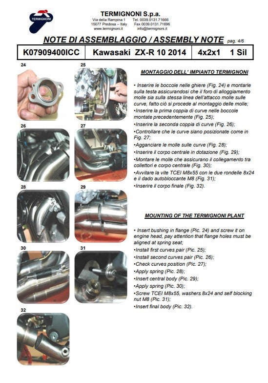 Sistema de escape completo de acero inoxidable Termignoni para Kawasaki ZX-10 R/RR (16-20) K07909400ICC 