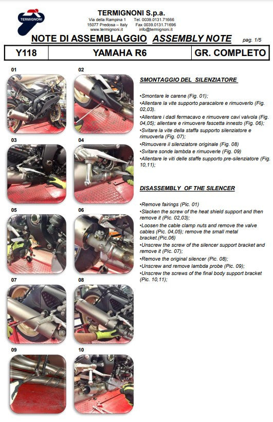 Kit de escape completo Termignoni Titanium Kit-SSP versión Yamaha YZF-R6 (06-25) Y11810200TCC 