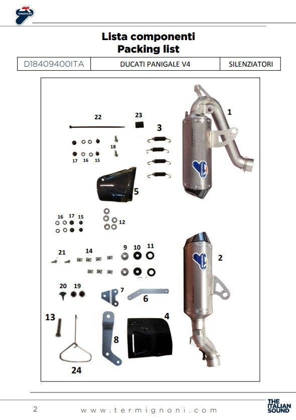 Kit de escape Termignoni Slip-On Black Edition para Ducati Panigale V4/S/R (18-24) D18409400INA 