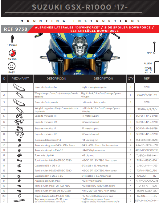 Spoiler de ala Puig Downforce Suzuki GSX-R 1000 (17-23) 9738 