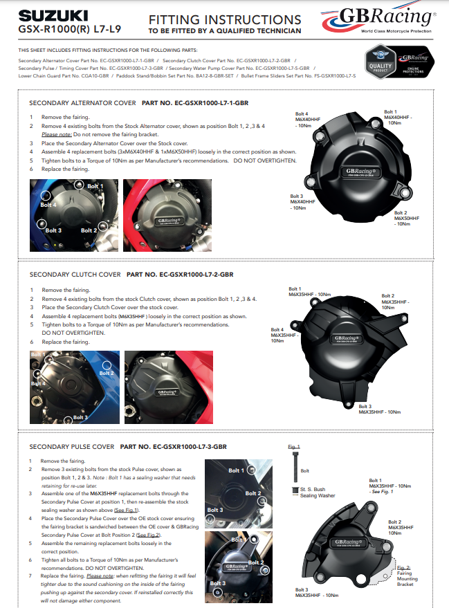 Cubierta de motor Protectores Set completo GBRacing Suzuki GSX-R 1000 (17-23) 