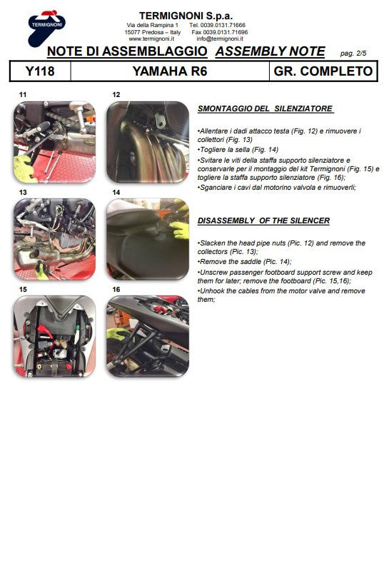 Kit de escape completo Termignoni Titanium Kit-SSP versión Yamaha YZF-R6 (06-25) Y11810200TCC 