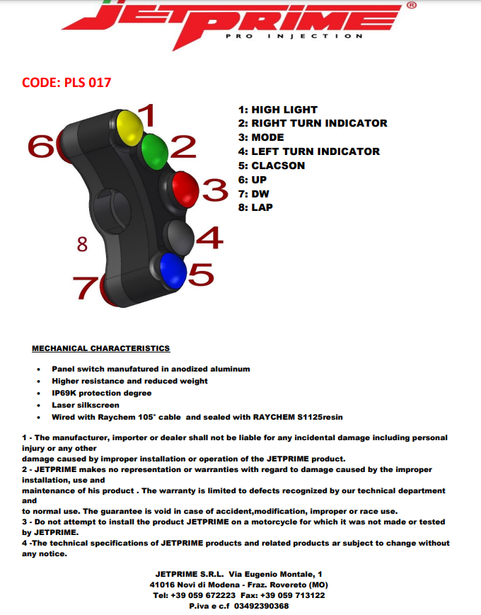 Interruptor de manillar Street izquierdo JetPrime Honda CBR 1000 RR SC77 (17-19) JP PLS 017 