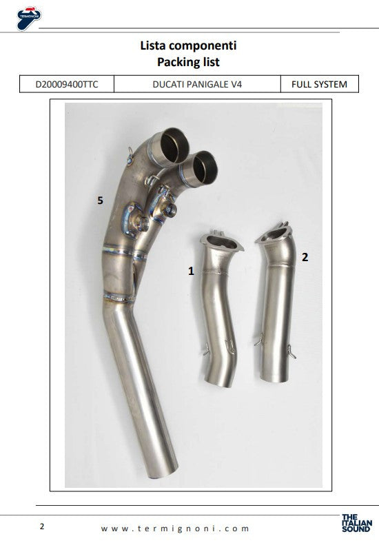Sistema de escape completo Termignoni de titanio D200 RHT para Ducati Panigale V4/S (18-24) D20009400TTC 