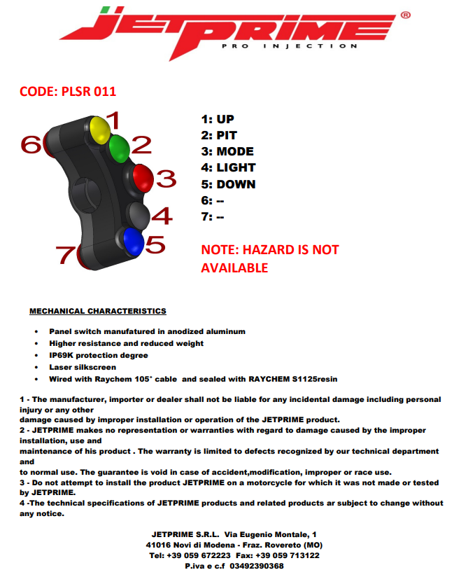 Interruptor de manillar Race izquierdo JetPrime Suzuki GSX-R 1000 (17-23) JP PLSR 011 