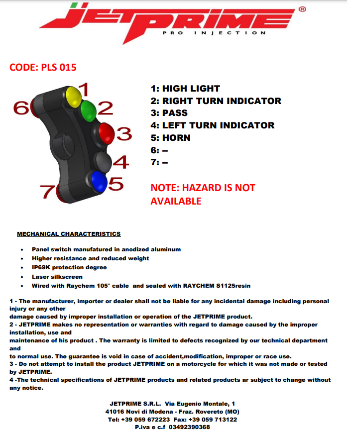 Interruptor de manillar izquierdo JetPrime Yamaha YZF-R3 (15-18) JP PLS 015 