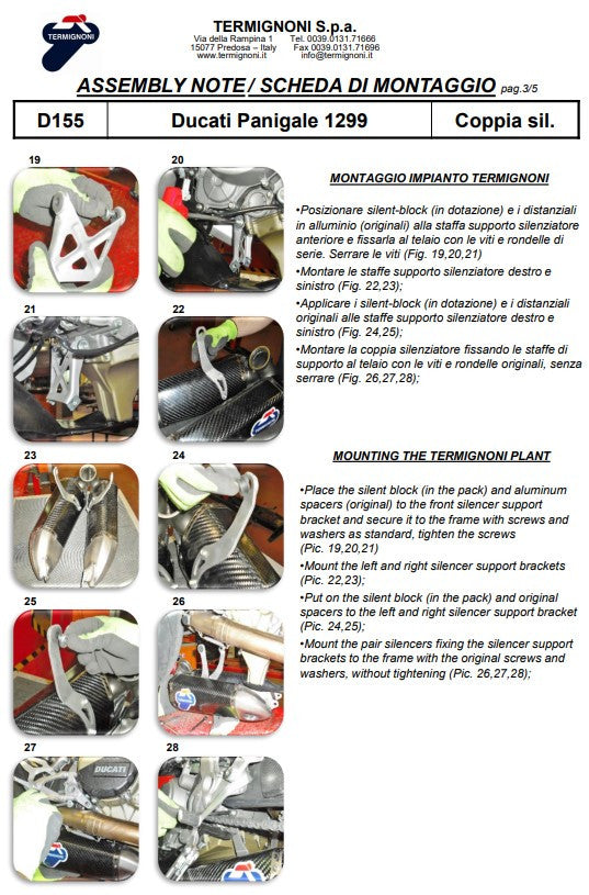 Kit de escape Slip-On de Termignoni en carbono para Ducati Panigale 899 (13-16) D155102CPT+D155Y 