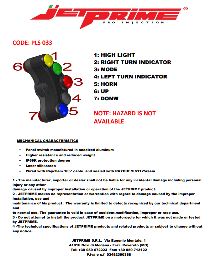 Interruptor de manillar izquierdo JetPrime para Yamaha YZF-R1/M RN65 (20-25) JP PLS 033 