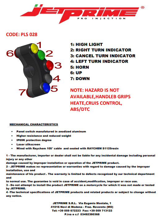 Interruptor de manillar izquierdo Street JetPrime BMW S1000RR (09-14) JP PLS 028 