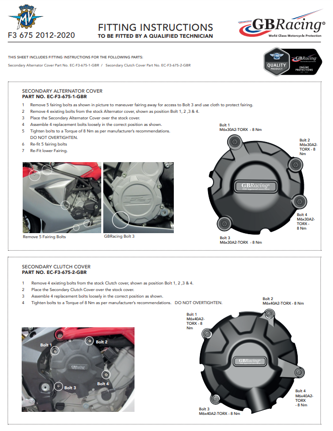 Cubierta de motor Protectores Juego completo GBRacing MV Agusta F3 675/800 (12-25) 