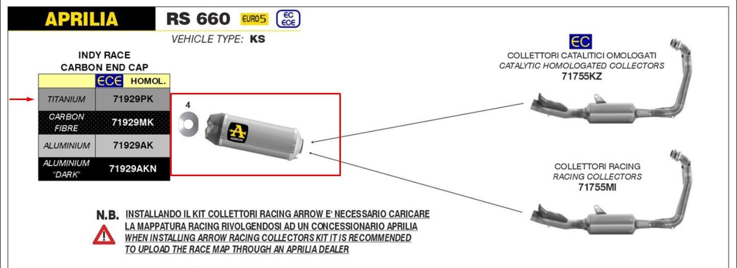 Escape Arrow Slip-On Indy Race de titan para Aprilia RS 660 (20-25) 71929PK 