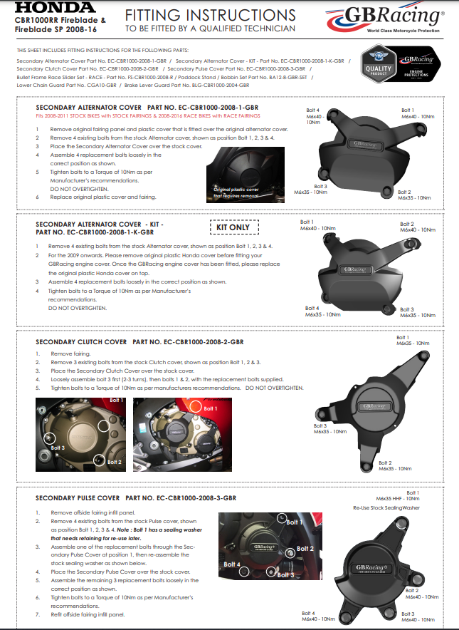 Protector de embrague cubreprotector GBRacing Honda CBR 1000 RR (08-16) 